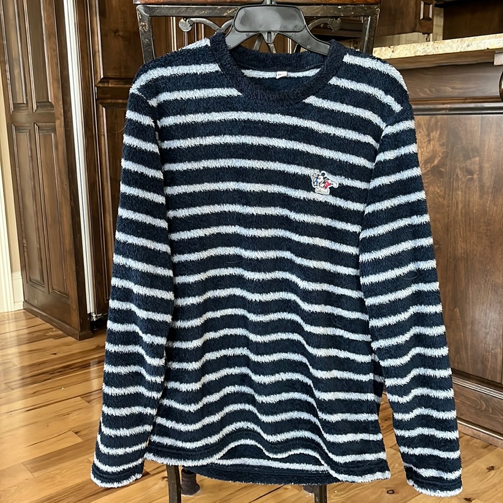 Cozy Mickey Mouse Donald Duck Fluffy Striped Pullover M Comfy Womens